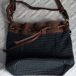 The Sak Blue and Brown Crochet Shoulder Bag